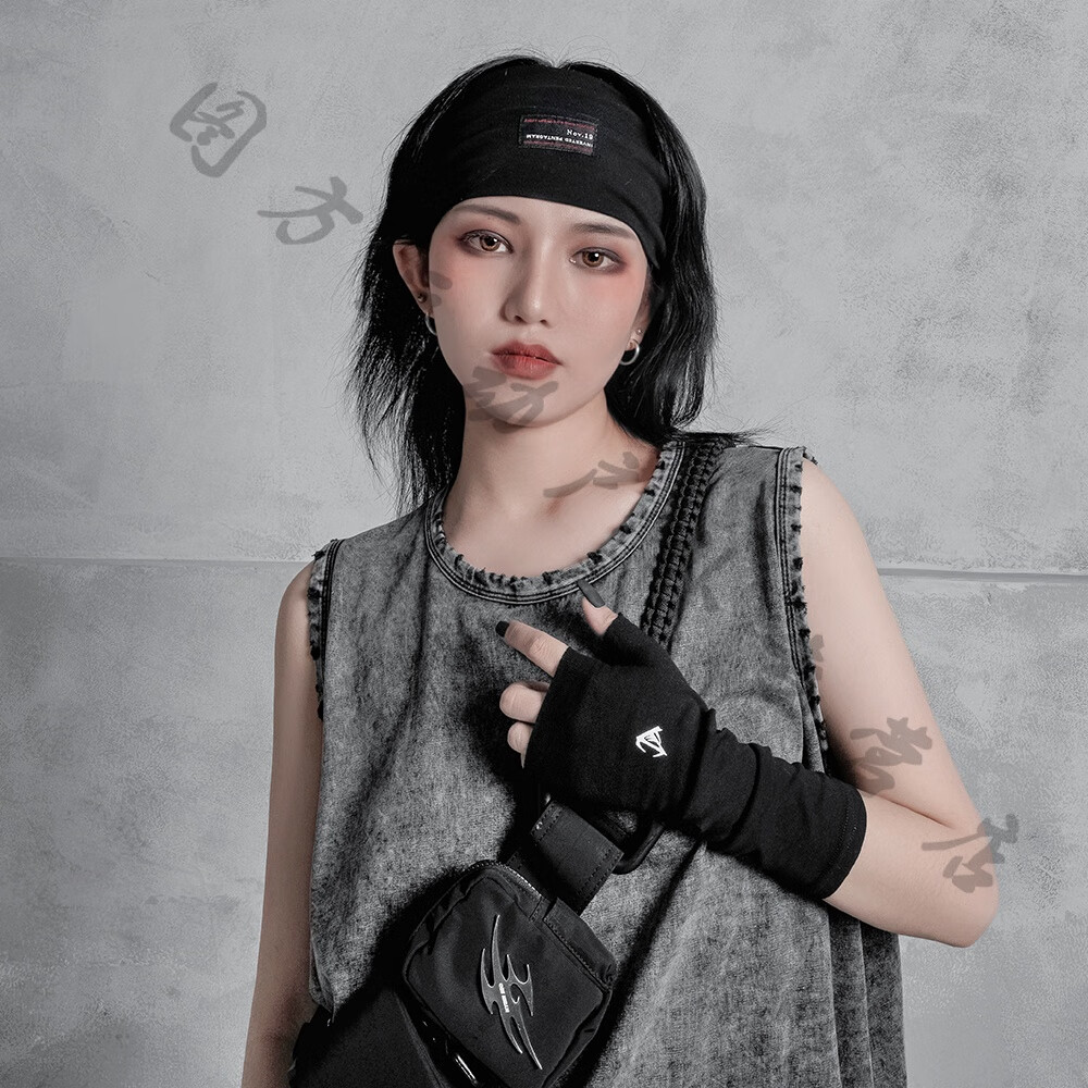 ins暗黑蹦迪颓废超宽发带头巾宽边运动弹力发带发箍两面带男女 黑色