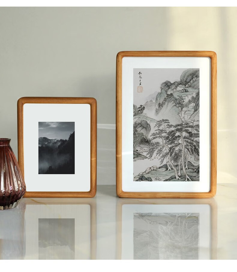 实木榫卯圆角相框摆台黑胡桃木感打印洗照片做成木质画框定制 水曲柳