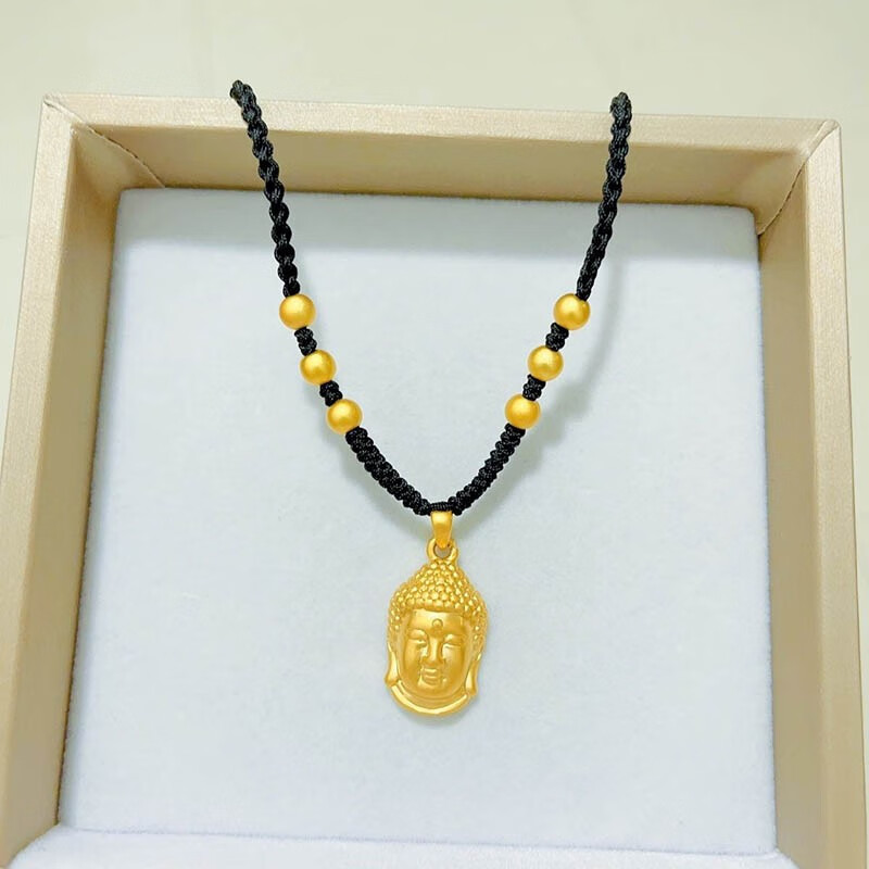 老凤凰黄金佛头项链女士新款本命年佛锁骨链套链999足金吊坠编织黑绳