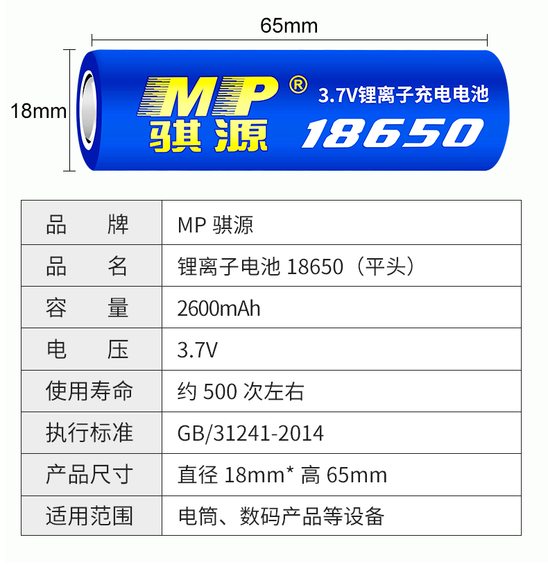 7v强光手电筒电子烟尖头大容量1节18650锂电 1节-5号icr14500锂电池