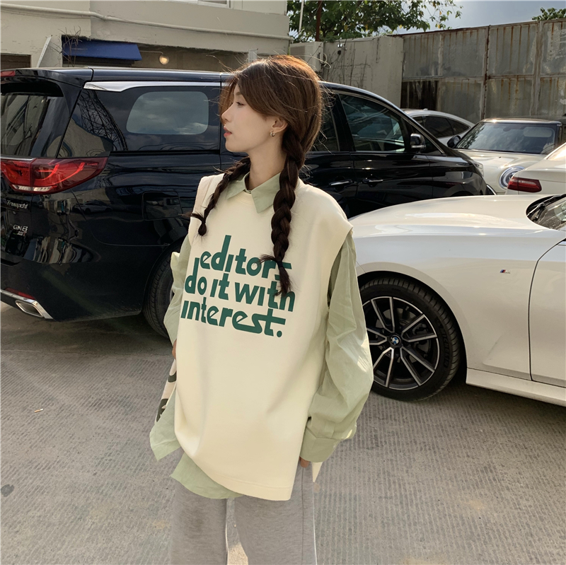 白色卫衣马甲女春季秋2021新款宽松外搭叠穿背心网红无袖坎肩马夹白色