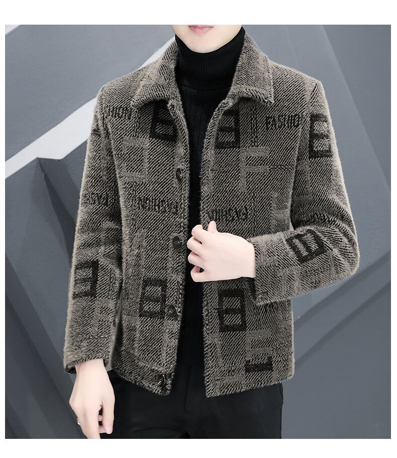 男士毛呢外套短款金貂绒大衣男装秋冬季羊绒呢子夹克加棉加厚大品牌