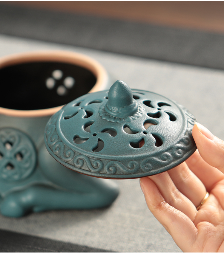 祥鹿创意陶瓷香薰炉家用室内盘香炉檀香现代中式茶道摆件大号沉香熏