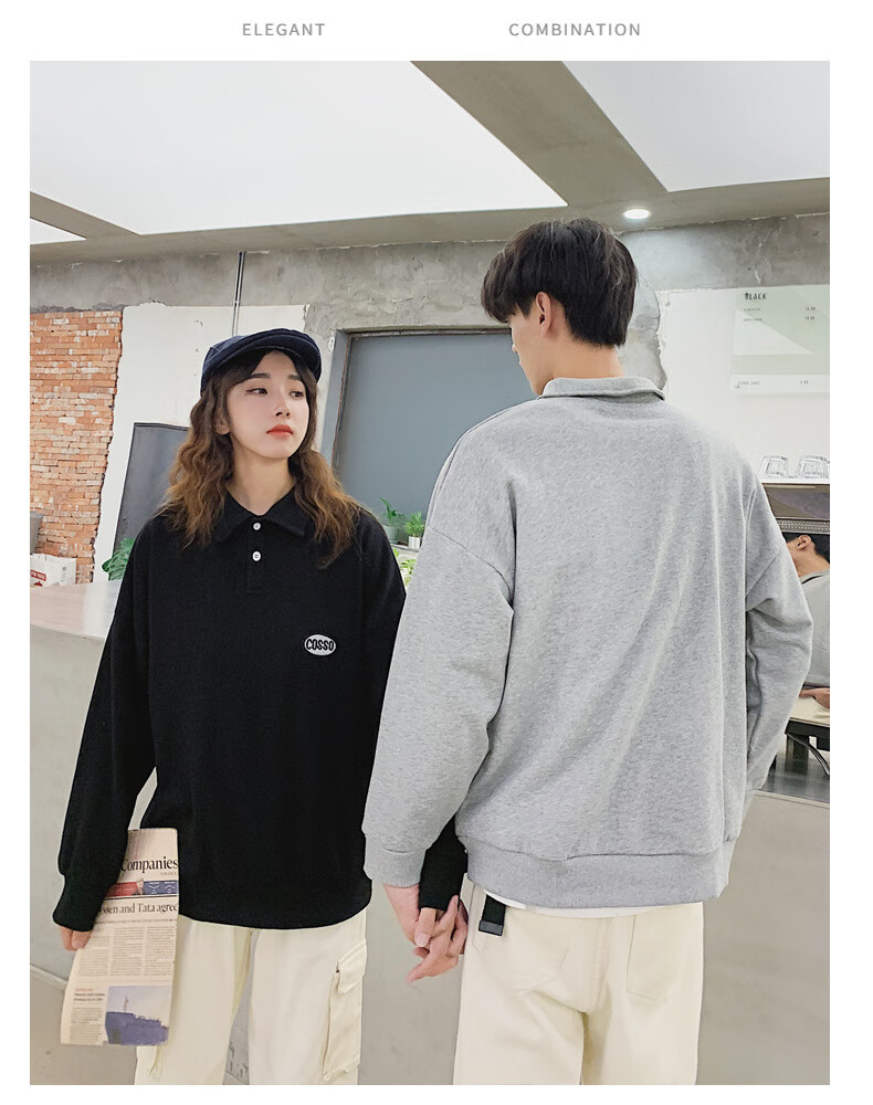 少女初高中大学生青少年情侣装秋冬季新款男女长袖t恤polo领套头卫衣