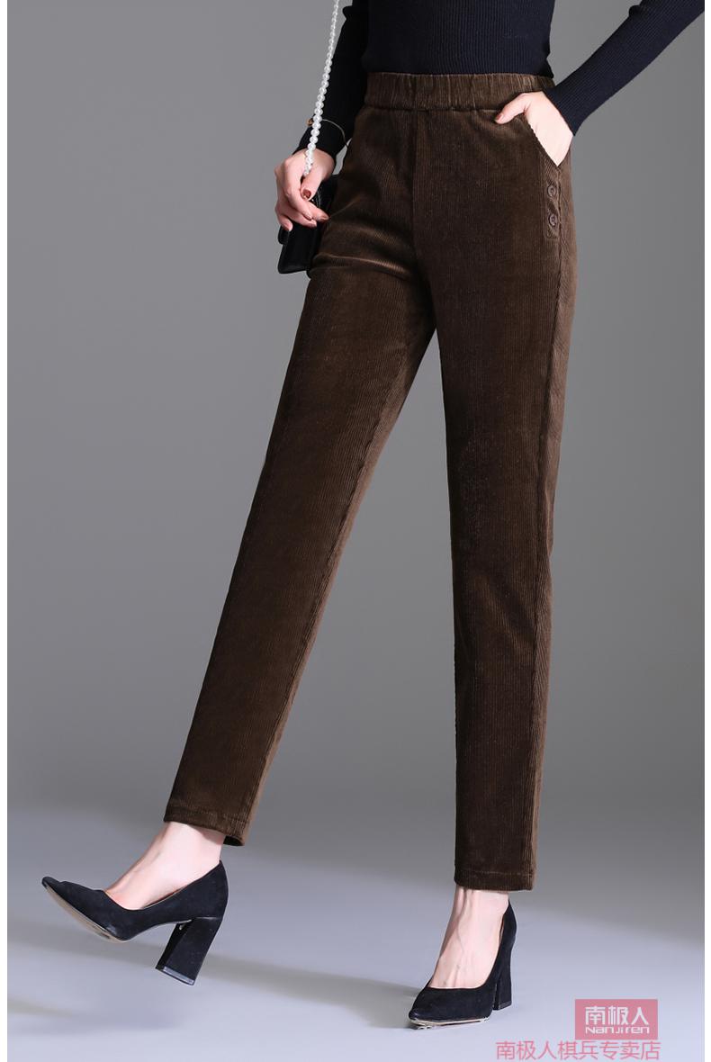 灯芯绒裤子女2021新品秋季松紧高腰直筒中老年妈妈女裤条绒休闲裤灰色