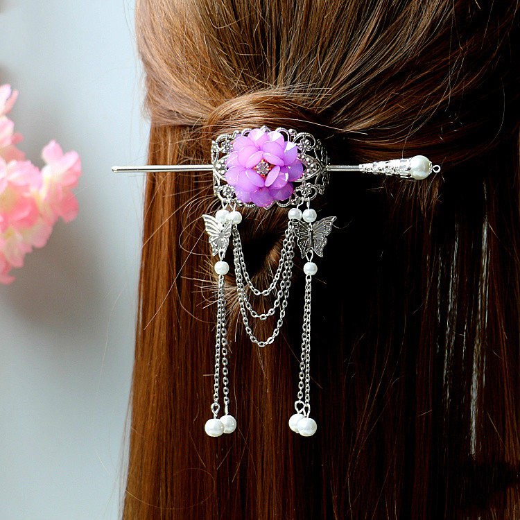 古装头冠汉服女款束发cos发冠发簪子流苏发夹发饰发束29号薄荷绿色花