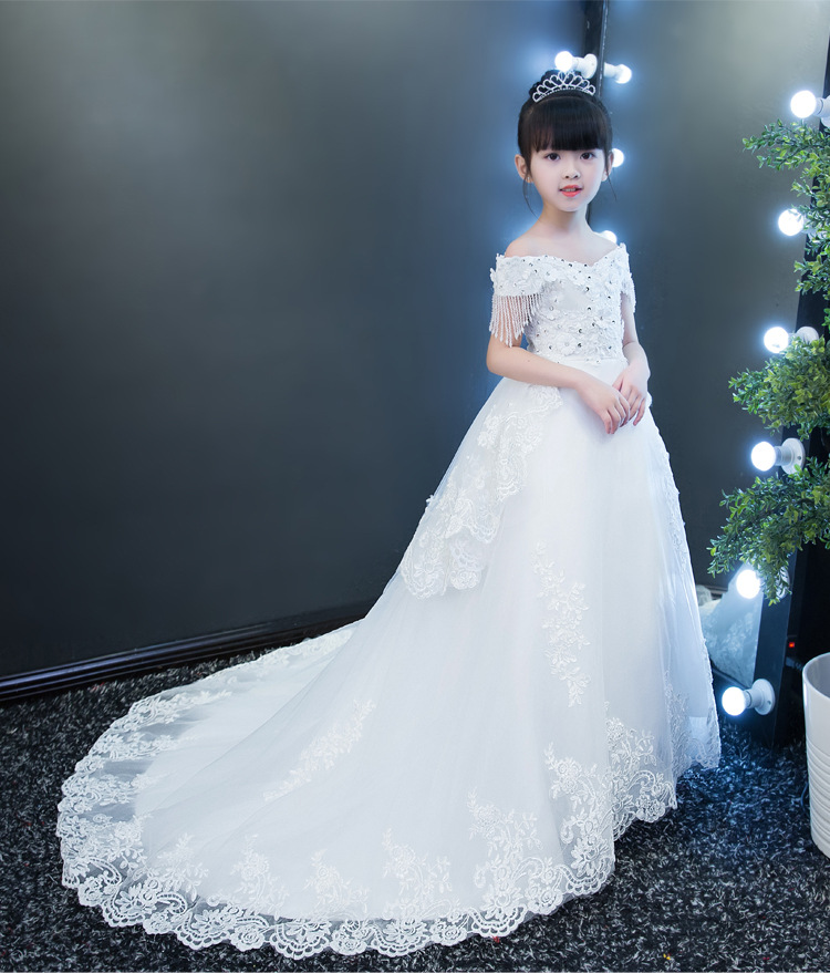 慧俪坊&【商场同款】女童婚纱蓬蓬纱拖尾超长儿童走秀晚礼服公主裙
