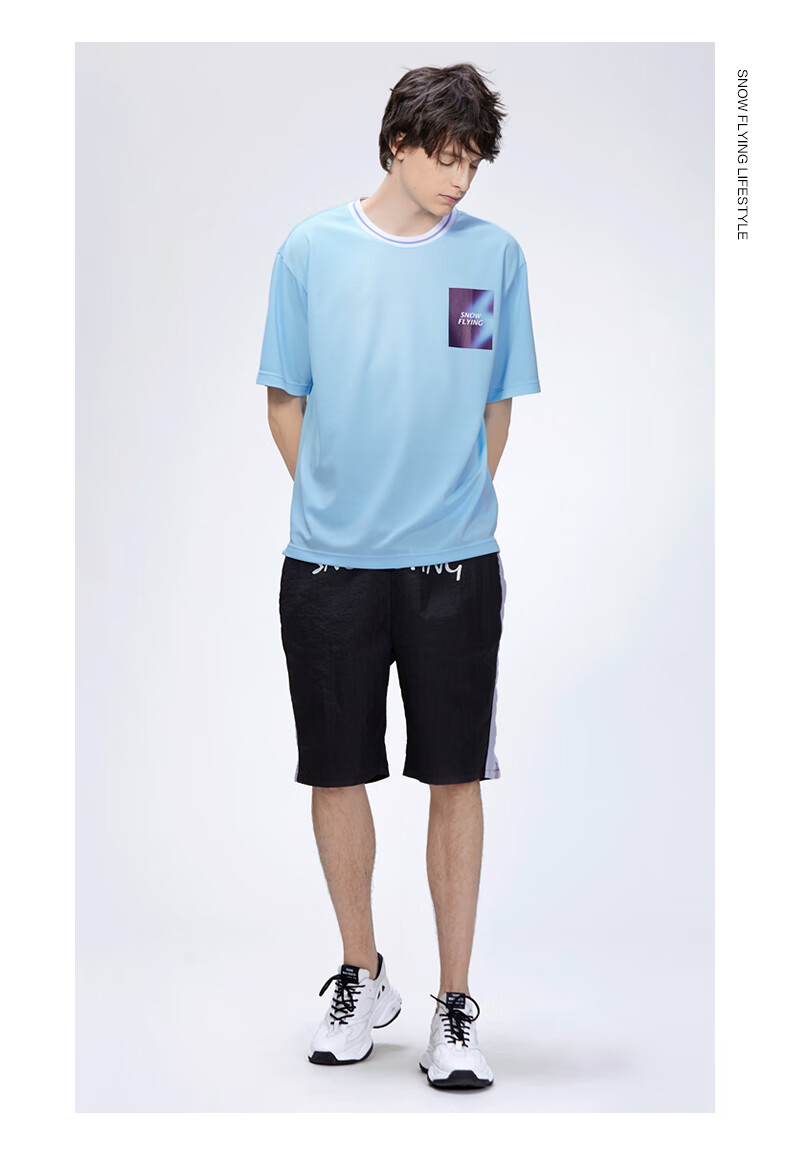 雪中飞2019春夏款圆领短袖休闲宽松印花t恤男潮 天空粉蓝5024 175/92a