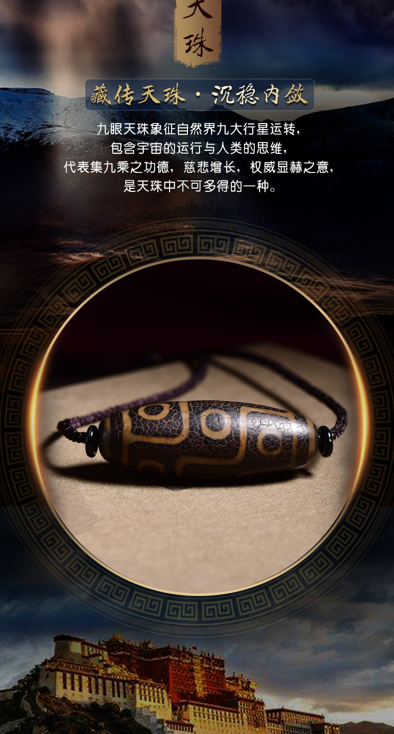 源璐真天珠西藏天珠真品九眼天珠吊坠天珠男款护身玛瑙项链锁骨链