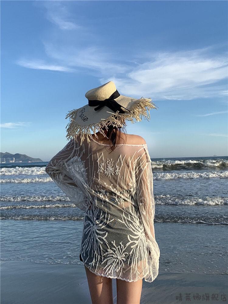 泳衣披纱可下水泳衣外披纱罩衫可下水夏海边度假温泉比基尼外搭防晒