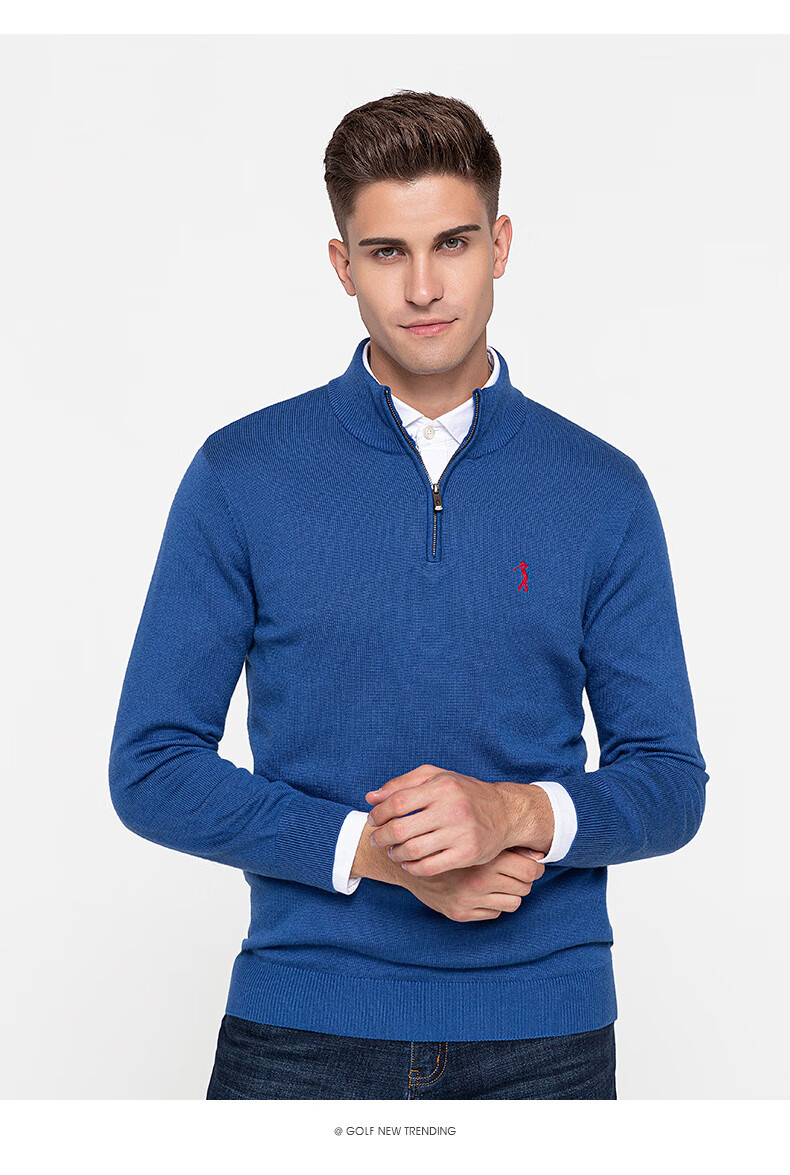 高尔夫(golf)男士针织衫 男装套头立领纯色毛衣外套 花灰 165/84(s)