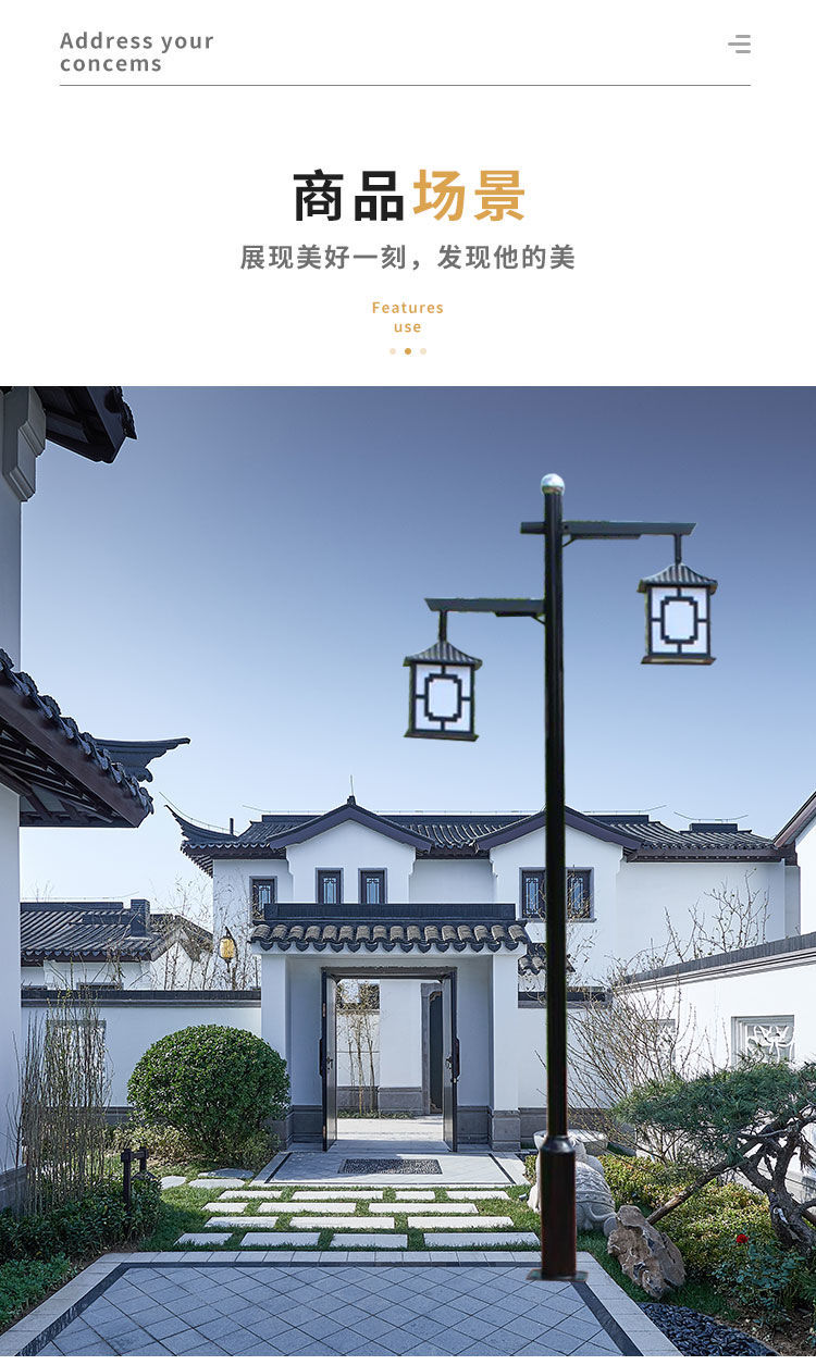 asnaghi太阳能仿古庭院灯3米户外中式景观灯led公园景区防水别墅双头