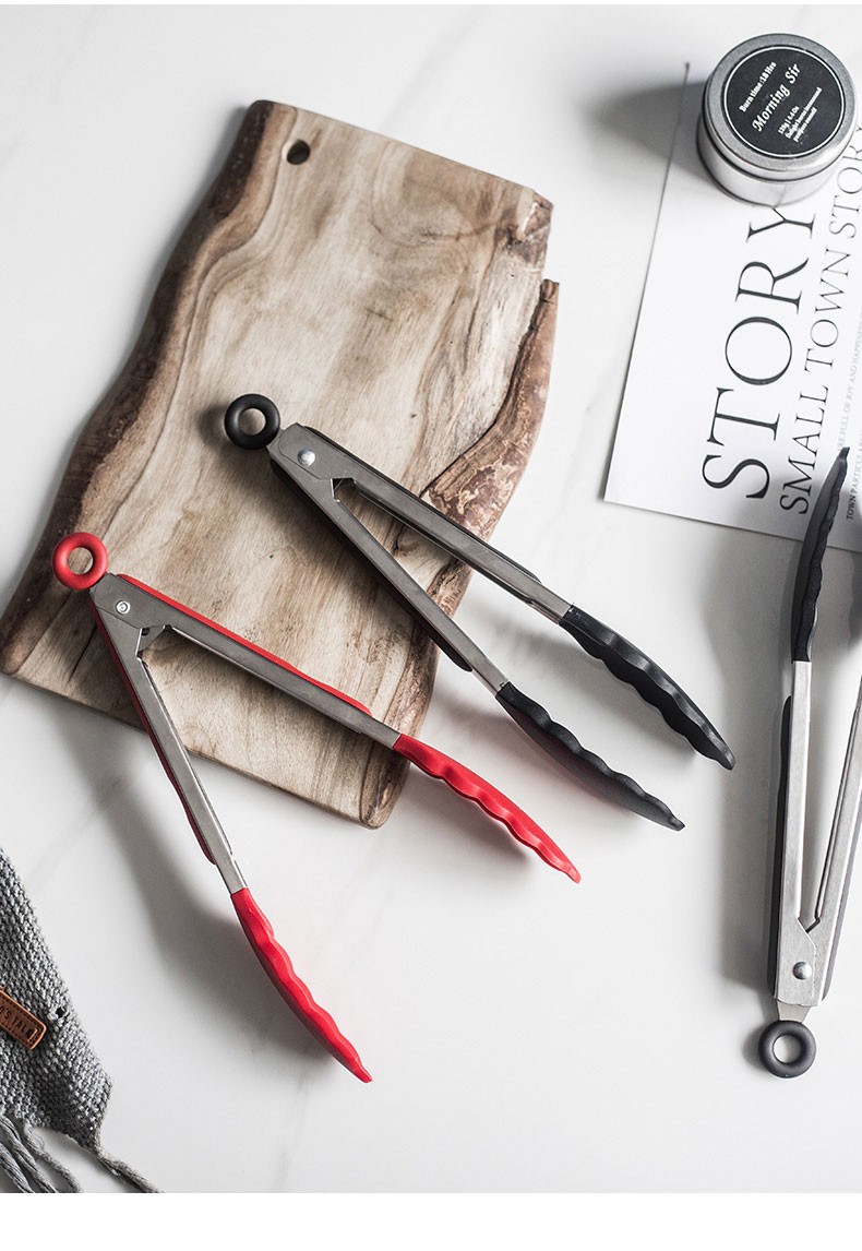 alink不锈钢硅胶夹多功能食品夹子防烫耐高温蛋糕沙拉夹烧烤烤肉煎