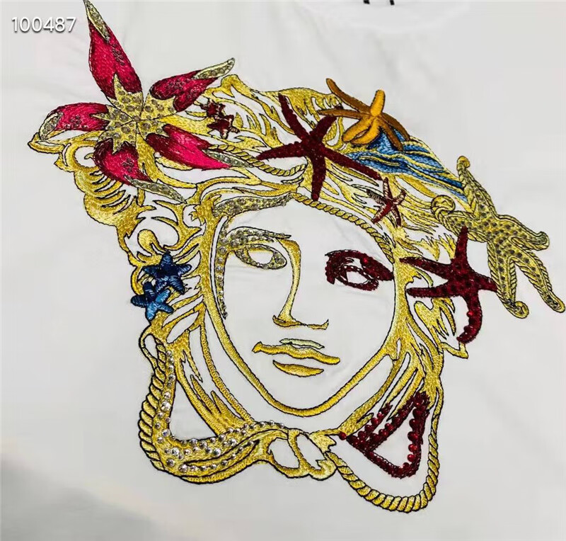 范思哲瓦萨琪奢侈品男装欧美潮牌2022春夏款瓦莎琪美杜莎头像刺绣烫钻