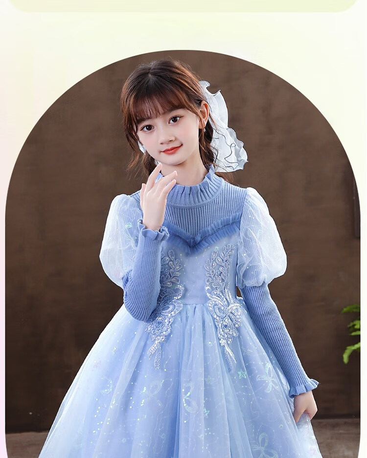 穿的女童公主裙秋冬新款洋气生日周岁艾莎裙子花童婚礼小女孩礼服冬裙