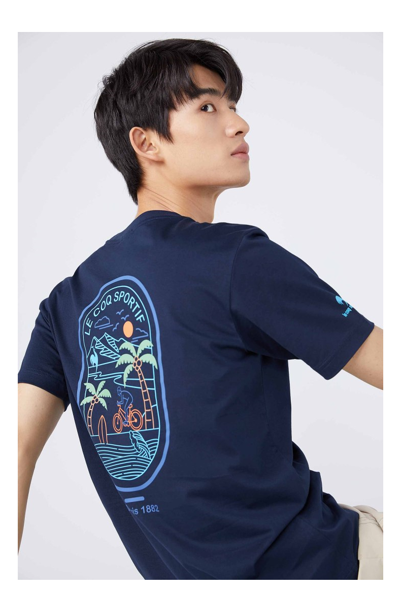 乐卡克国际品牌新品日常运动休闲系列印花夏季基础圆领短袖t恤男沙