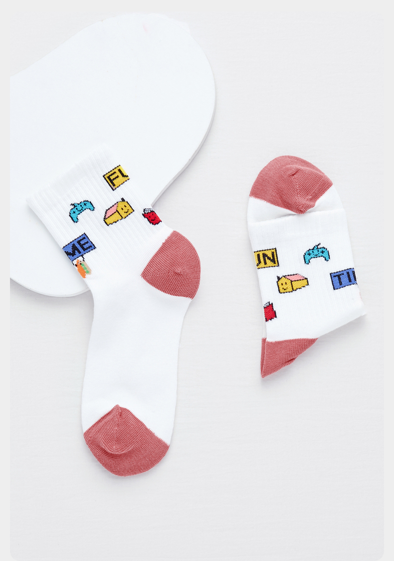 全棉时代2022春儿童中筒提花袜中厚棉质柔软舒适袜子莫奈粉13