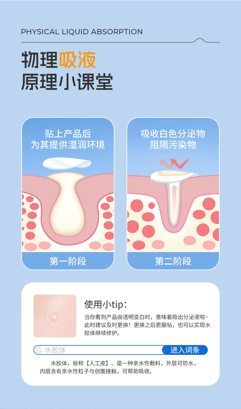 7，泰恩康水膠躰敷料毉用痘痘貼隱形防水透氣創麪傷口青春痘可吸膿液可上妝 1袋裝36貼