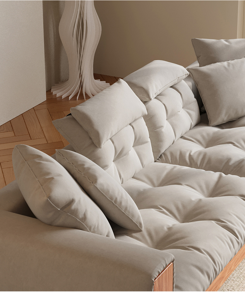 aurtop奶油风布艺沙发超深坐宽直排科技布沙发侘寂日式原木实木简约