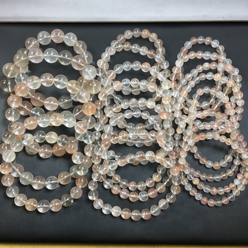 新品水晶粉兔毛发晶手链女款透体橘粉色水晶发晶手串礼物 6mm【图片