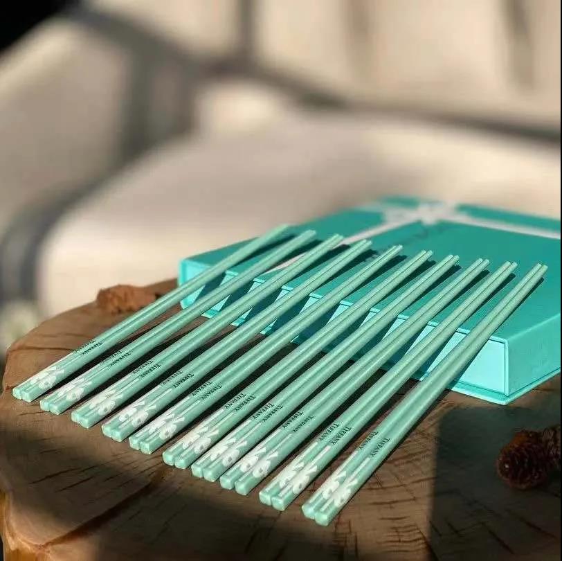 筷子10件套欧式高档色家用轻奢餐具 蒂芙尼筷子10双 套礼盒装【图片