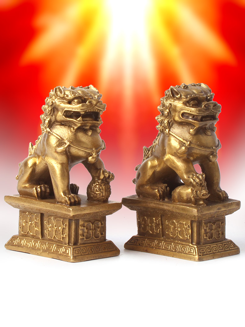 玄众阁铜狮子风水摆件工艺品一对玄关北京狮家居摆设15cm1对