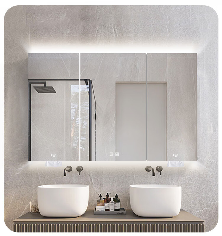 先姿浴室镜柜挂墙式不锈钢带led灯卫生间抽纸智能雾镜面柜 【无灯】宽