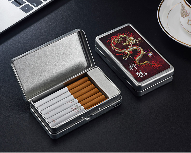 20支装烟盒打火机充电创意个性防风金属便携式香菸保护盒男士定制 彩