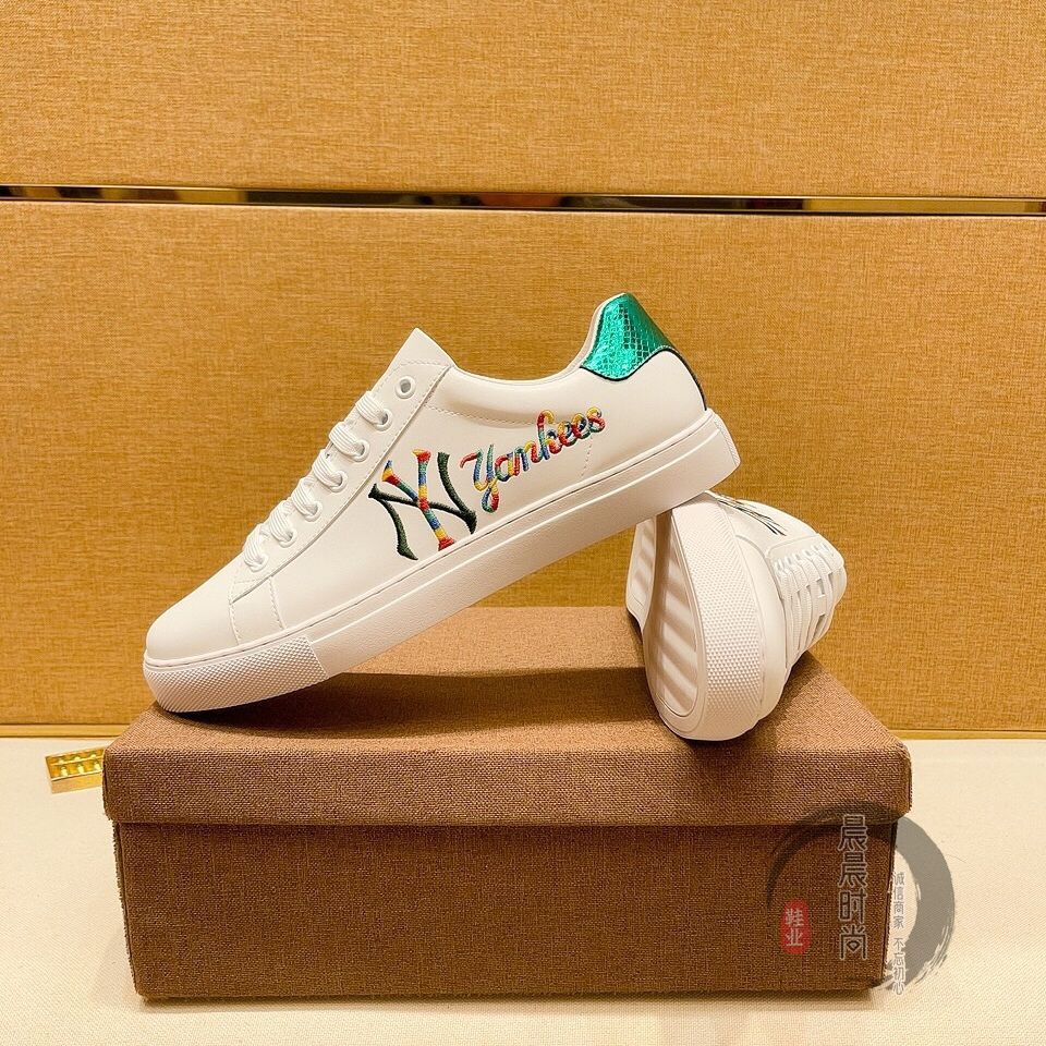 站小蜜蜂真皮休闲运动男鞋春秋季新款韩版潮牌刺绣ny小白鞋子 白色 43