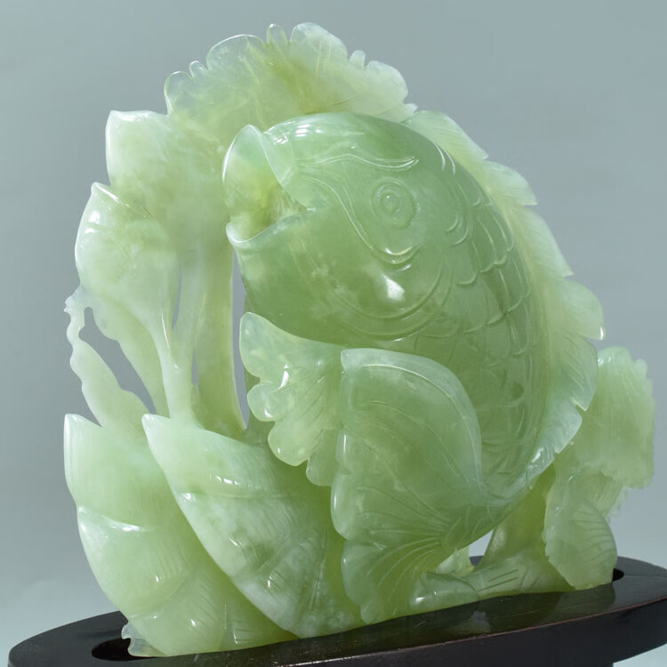 岫玉摆件岫玉鱼摆件辽宁岫岩玉石鱼摆件精品鲤鱼摆件升职礼物 10号