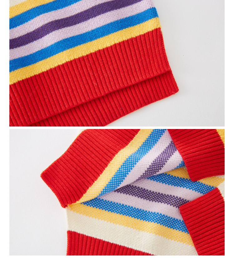 moomoo童装女童毛衣新款复古回忆春秋款彩条儿童套头毛衣彩条组16084a