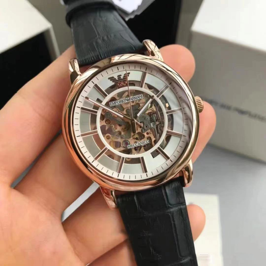 armani阿玛尼手表黑武士全自动镂空机械皮带潮流男士腕表ar60008 ar