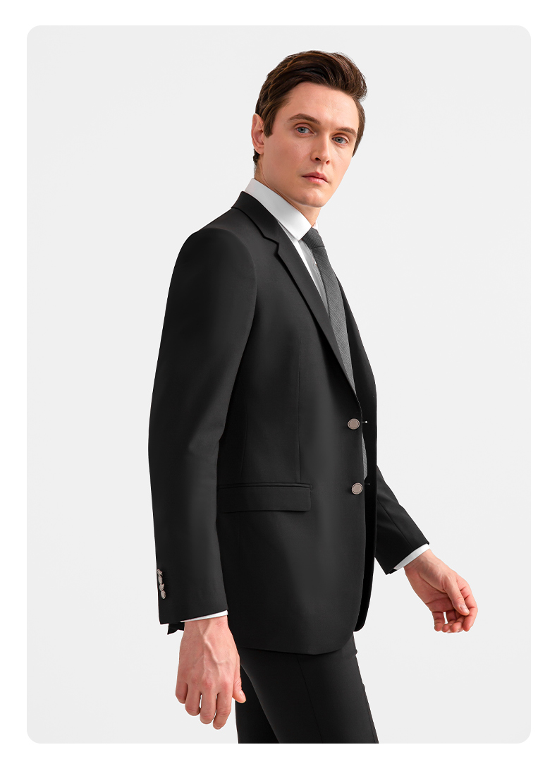 羊毛微弹面料培罗蒙西服套装男士四季通用纯色西装套装上班商务正装