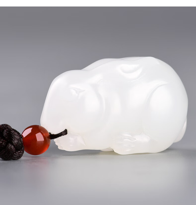 昆玉谣和田玉白玉生肖兔吊坠玉兔玉石挂件可爱萌兔送宝宝礼物送证书