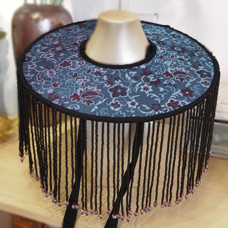 复古汉服唐代帷帽流苏串珠帽斗笠古风拍照道具仕女纱复原双面两色 蓝