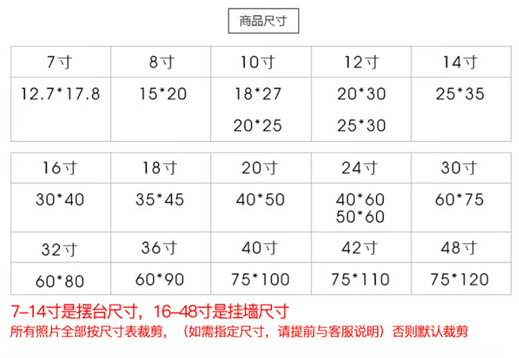 影楼照片尺寸表图片