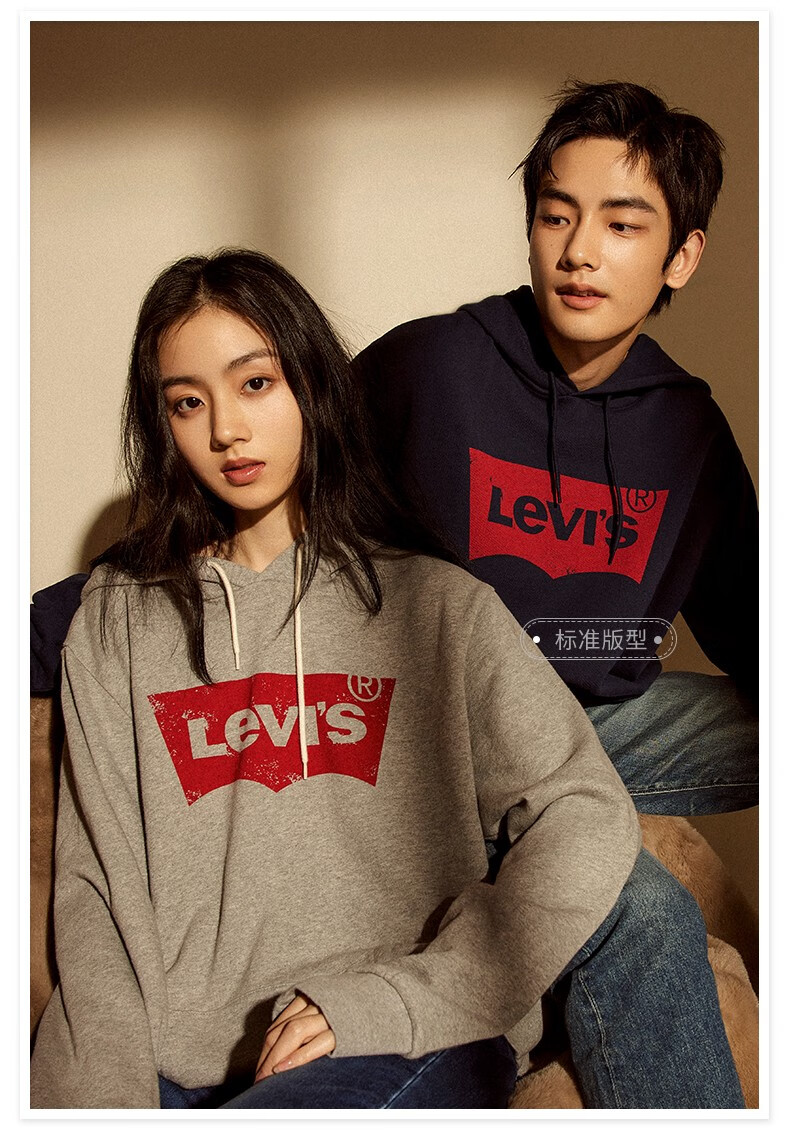 levis 李维斯男士连帽卫衣oversize落肩情侣装衣多穿潮流百搭 灰色