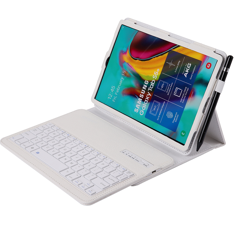 三星tabs5et720t725105英寸平板电脑蓝牙键盘皮套保护套荔枝纹款白色
