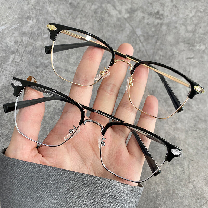 桃伊悠防蓝光超轻合金半框眼镜女斯文理工男高级感可配近视眼镜框架