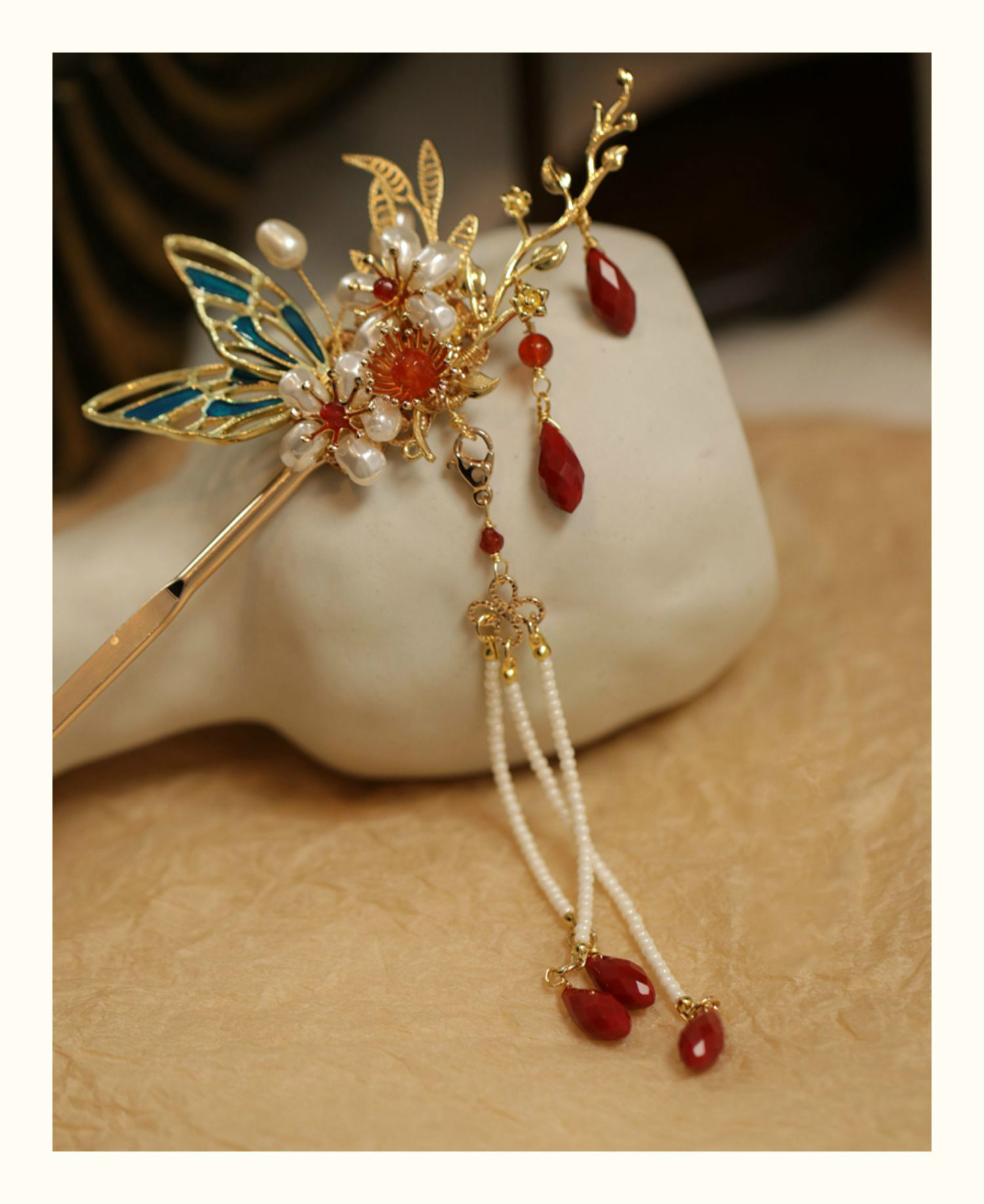 发簪简约现代丸子头盘发国风旗袍配饰百搭簪子头饰秀禾服新娘发饰红梅