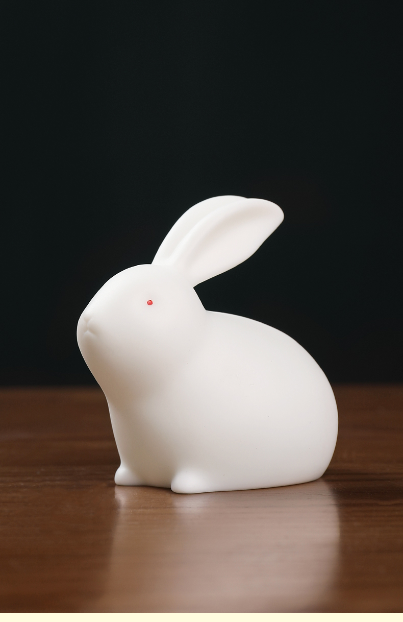 辉客映上 陶瓷新中式现代可爱玉兔一对动物桌面摆件结婚加对象礼品 h6