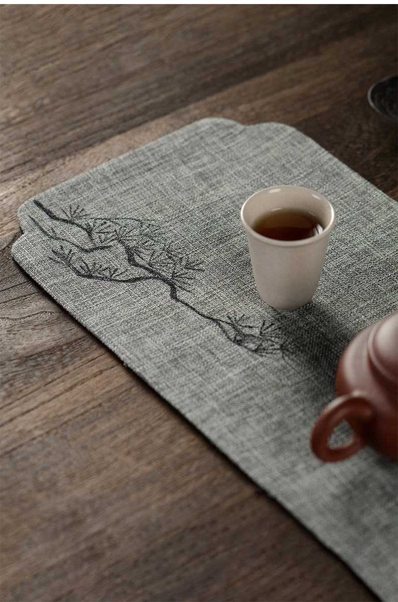 哲明手绘茶铺茶席防水小号垫干泡茶台麻布茶杯垫禅意布艺茶盘垫藏蓝