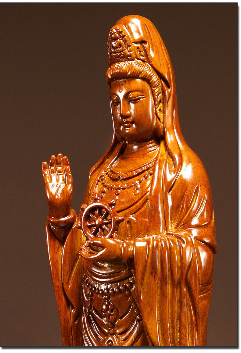唐砖花梨木雕南海观世音菩萨佛像摆件红木工艺品实木观音家居供奉摆设
