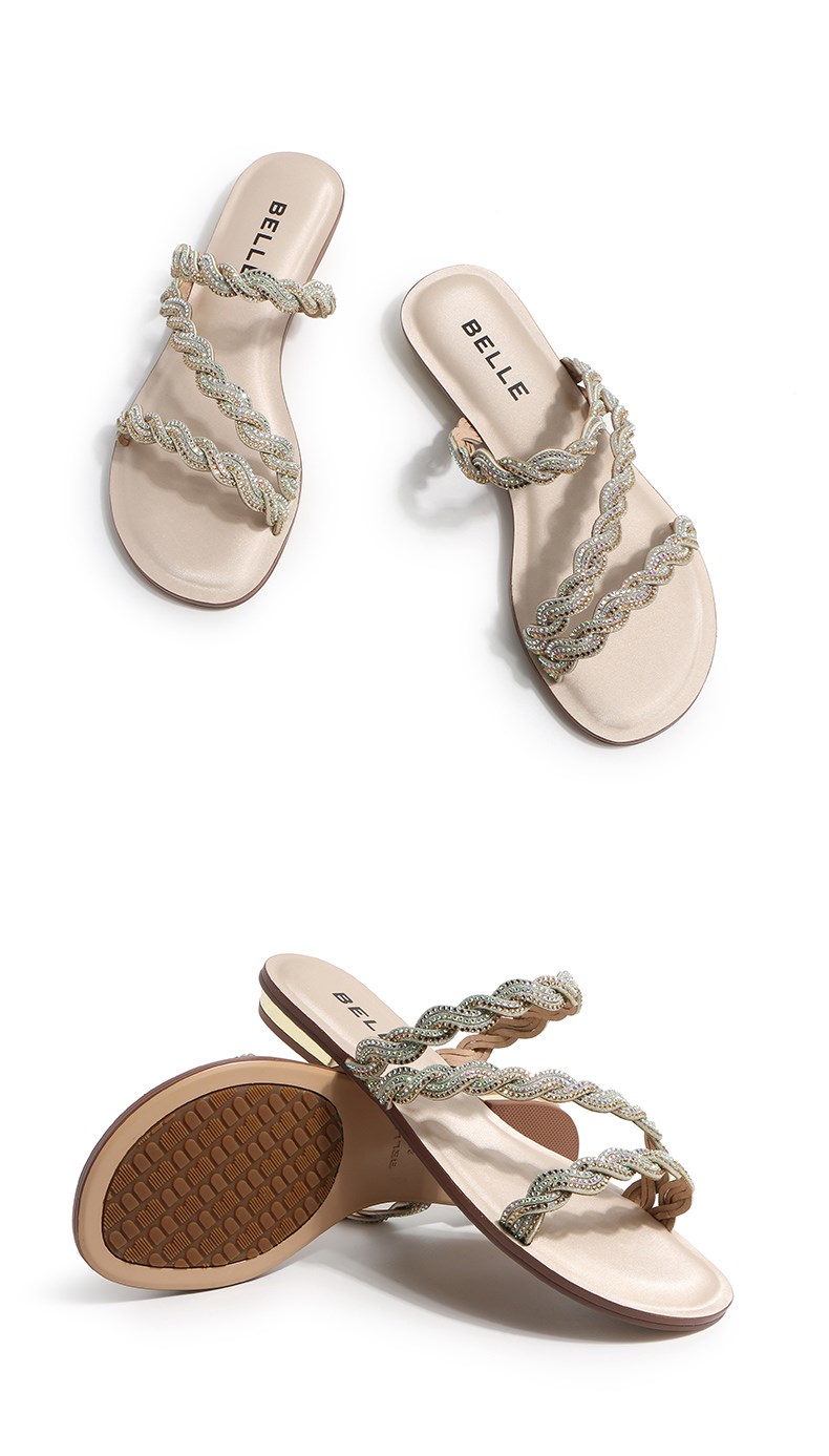 百丽罗马凉拖女商场同款夏季钻条外穿拖鞋平底拖鞋女3rg30bt0白金37