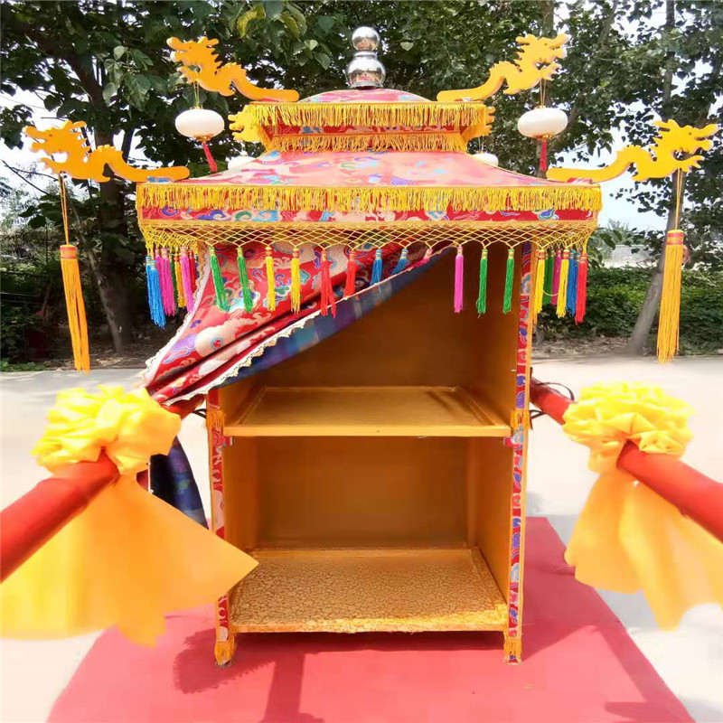 白事轿子 中式八抬抬骨灰盒出殡花轿 折叠灵轿 支持定做 加大款蓝色