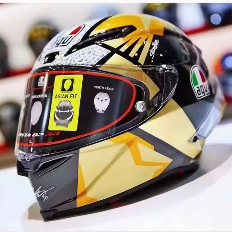 r变色龙冰蓝磨砂亮黑75周年摩托赛车碳纤维头盔全盔 锻造碳纤维冰蓝 s