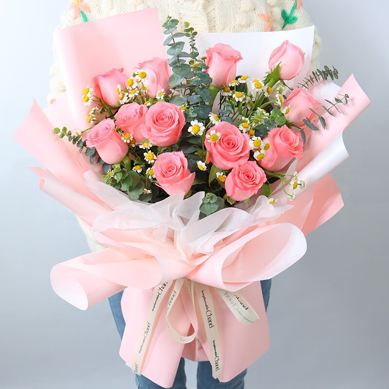 红玫瑰花束全国同城配送纪念日生日礼物求婚表白11朵戴安娜花束洋甘菊