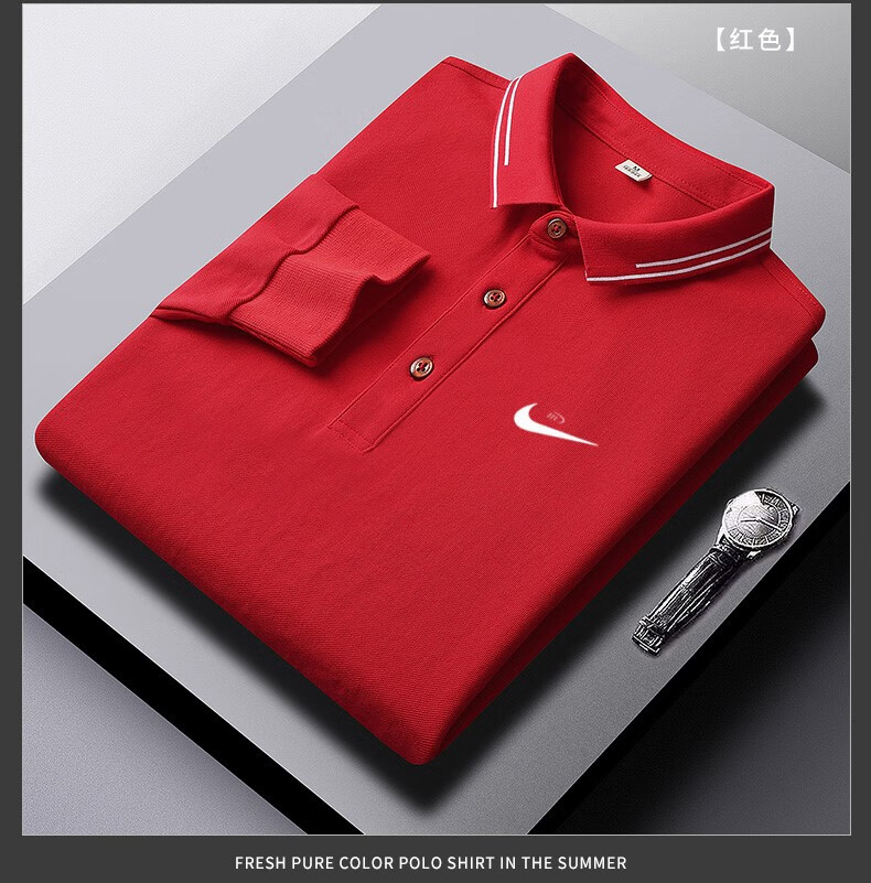 纯棉翻领长袖t恤polo衫大码宽松休闲运动体恤带领上衣 9988短xiu红色