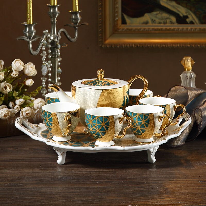 心饰园欧式骨瓷茶具套装陶瓷茶杯英式下午茶茶具带托盘整套波西米兰8