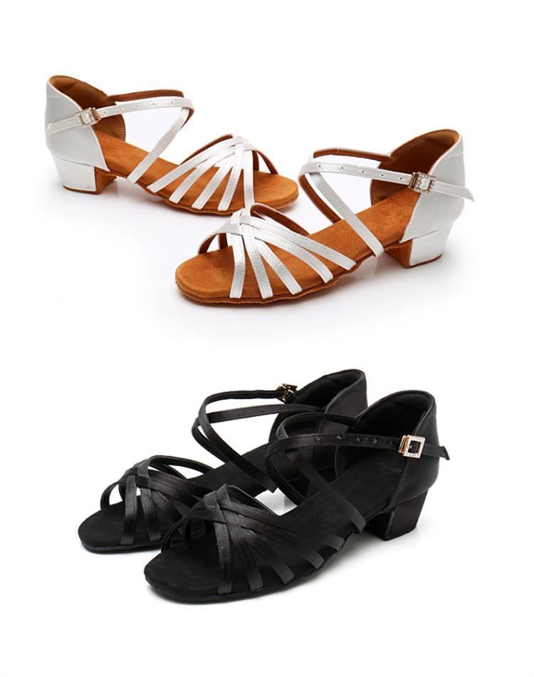 真丝新款拉丁舞鞋女孩儿童专业级练功鞋考级国标舞软底舞蹈鞋白色35